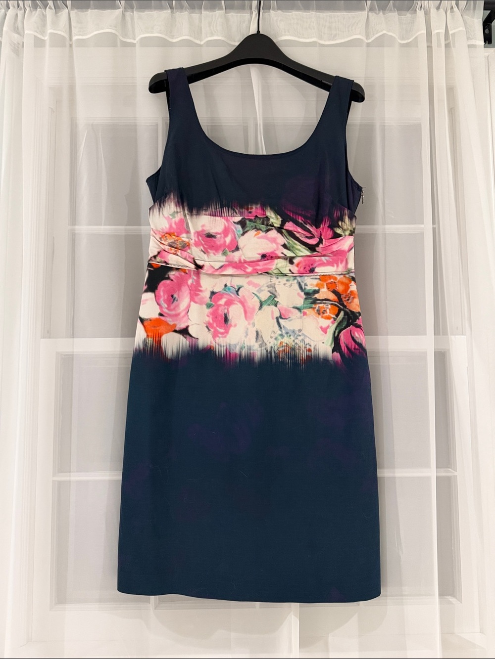 Elie Tahari Navy Floral Print Sleeveless Dress